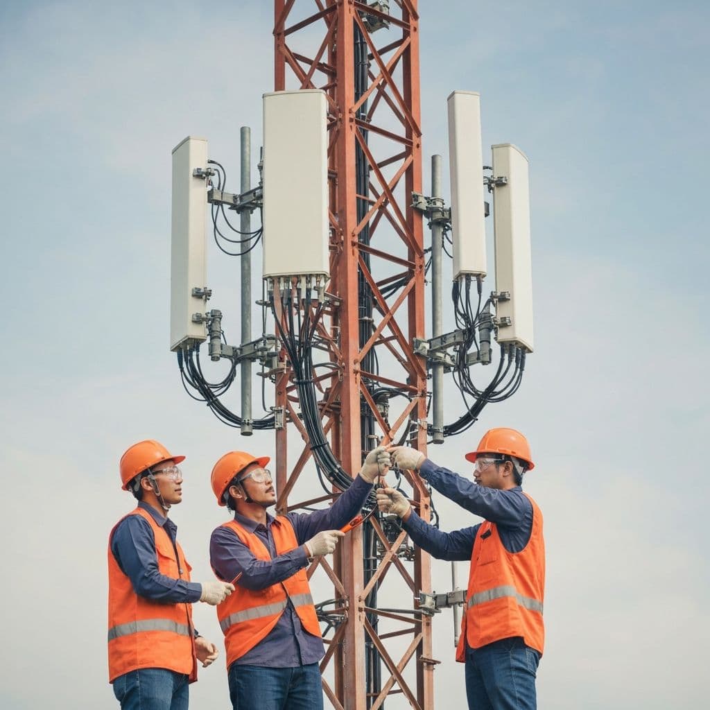 Field engineers working together on telecommunications infrastructure